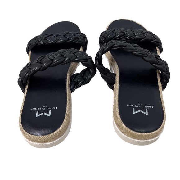 Marc Fisher Jaime Braided Flat Espadrille Slip On Sandal Size 7.5 Black Leather - Picture 5 of 11
